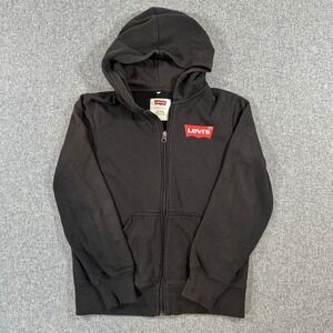 Levi's Hoodie Boys Large 10/12 1633508 Black Batwing Logo Zip Up Fleece